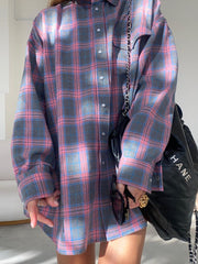 Plaid Collared Oversized Pocket Shirt