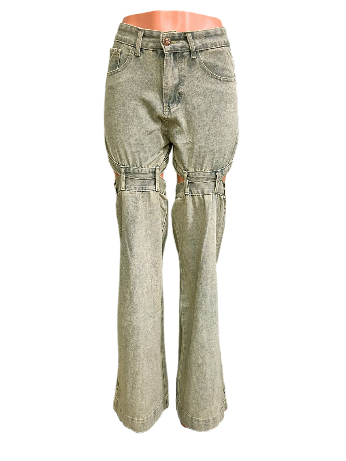 Retro High Waist Ripped Hollow Out Washed Jeans