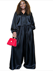 Balloon Sleeve Top and Wide Leg Pants Set
