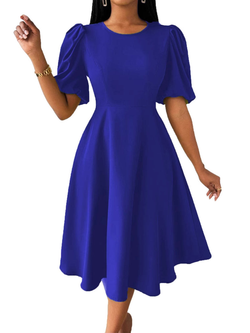 Casual Ruffle Short Sleeve Cinched Waist Midi Dress