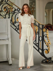 Women's Lace Trim Wide Leg Jumpsuit