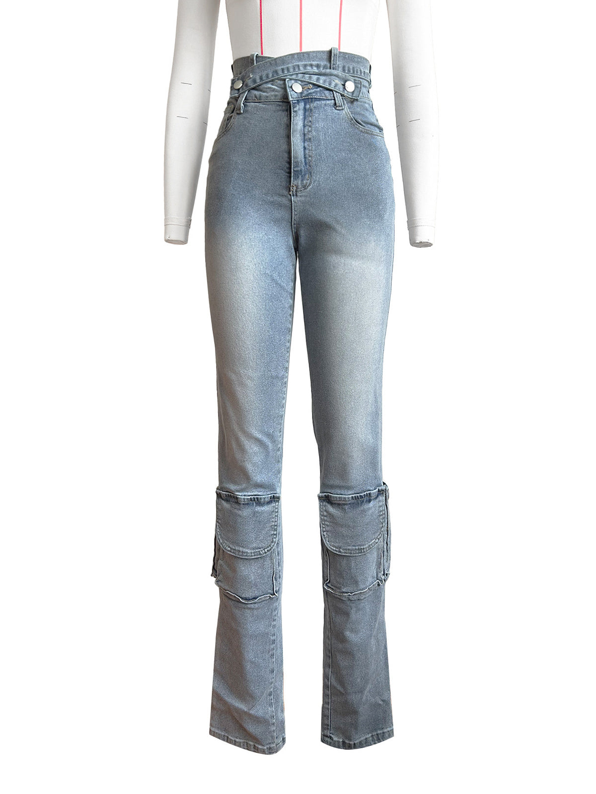 Vintage High Waist Double Belt Cargo Jeans