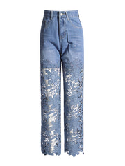 Fashion Lace Patchwork Slim Jeans