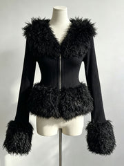 Faux Fur Trim Knit Sweater-boutique