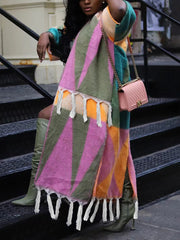 Tassel Sweater Fringe Colorful Detail Maxi Cardigan