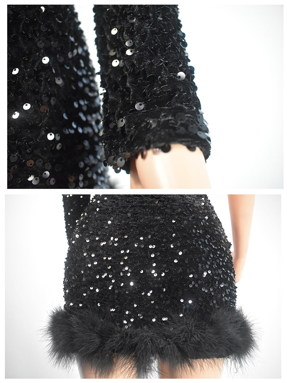 Sexy Sequin One Shoulder Feather Mini Dress