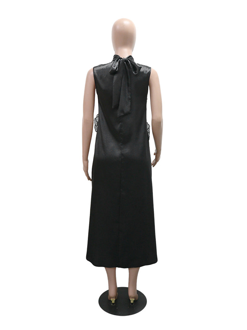 Elegant O Neck Sleeveless Floral Embellishment Dress