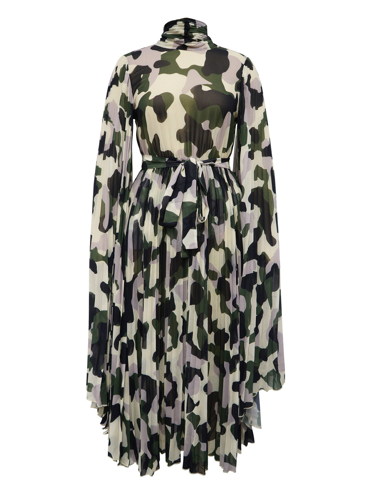 Casual Camouflage Print O Neck Long Dress