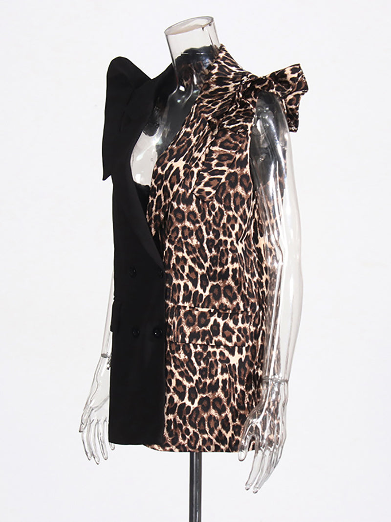 Denim Leopard Deconstruct Ruffle Suit Vest