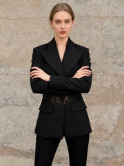 Lace Panel Sculpted Waist Blazer-boutique