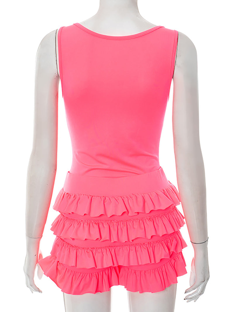 Rhinestone Print Vest And Shorts Casual Set