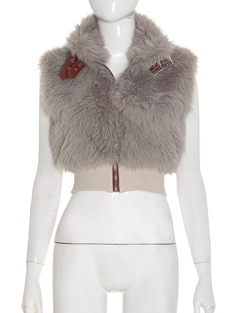 Fashion Faux Fur Sleeveless Cropped Jacket Coat