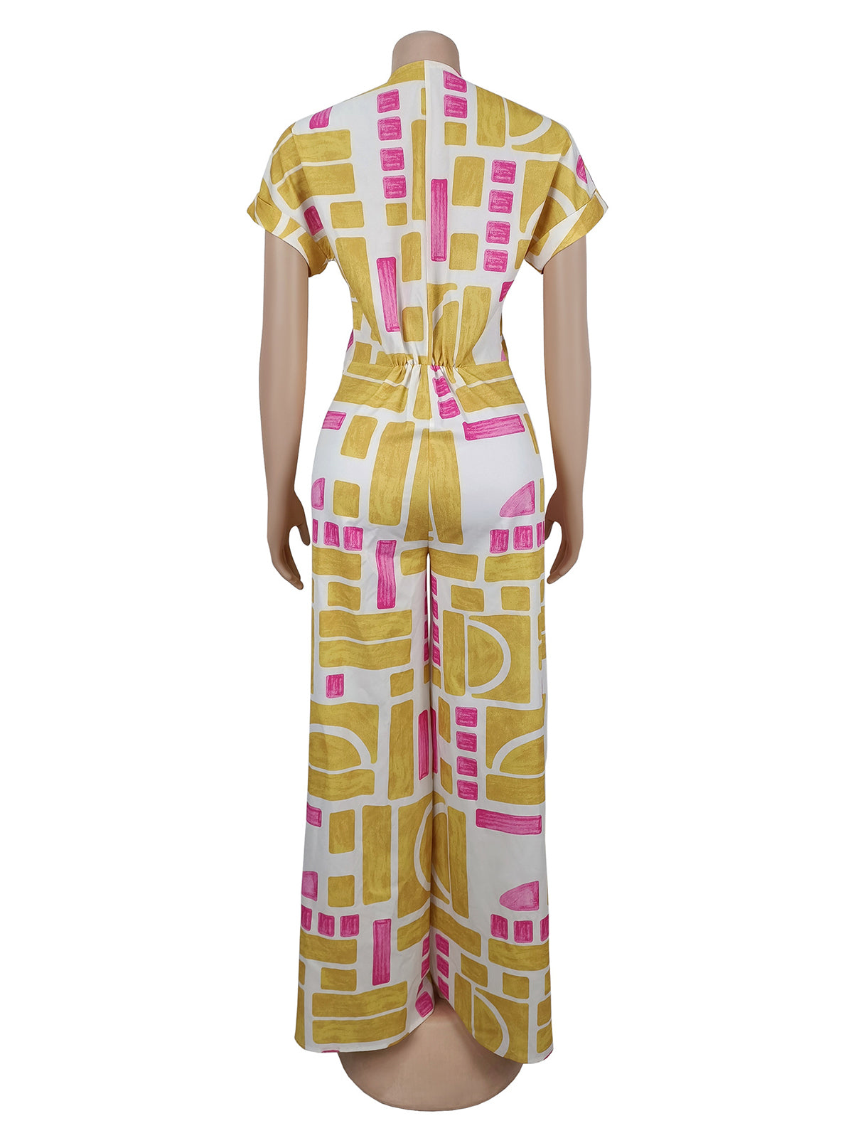Casual Print Zipper O Neck Slim Jumpsuit