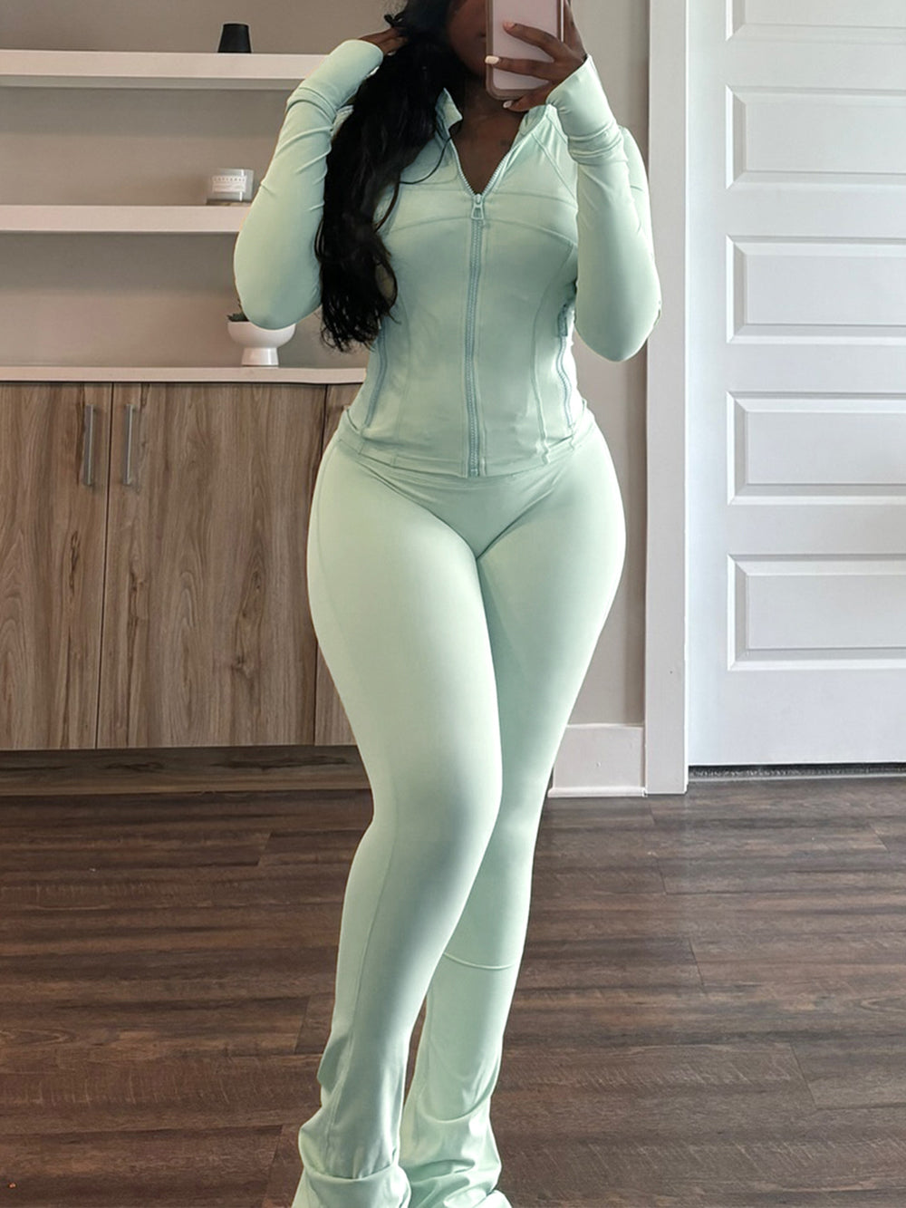 Fashion Casual Tight Top Flared Pants Two-Piece Set