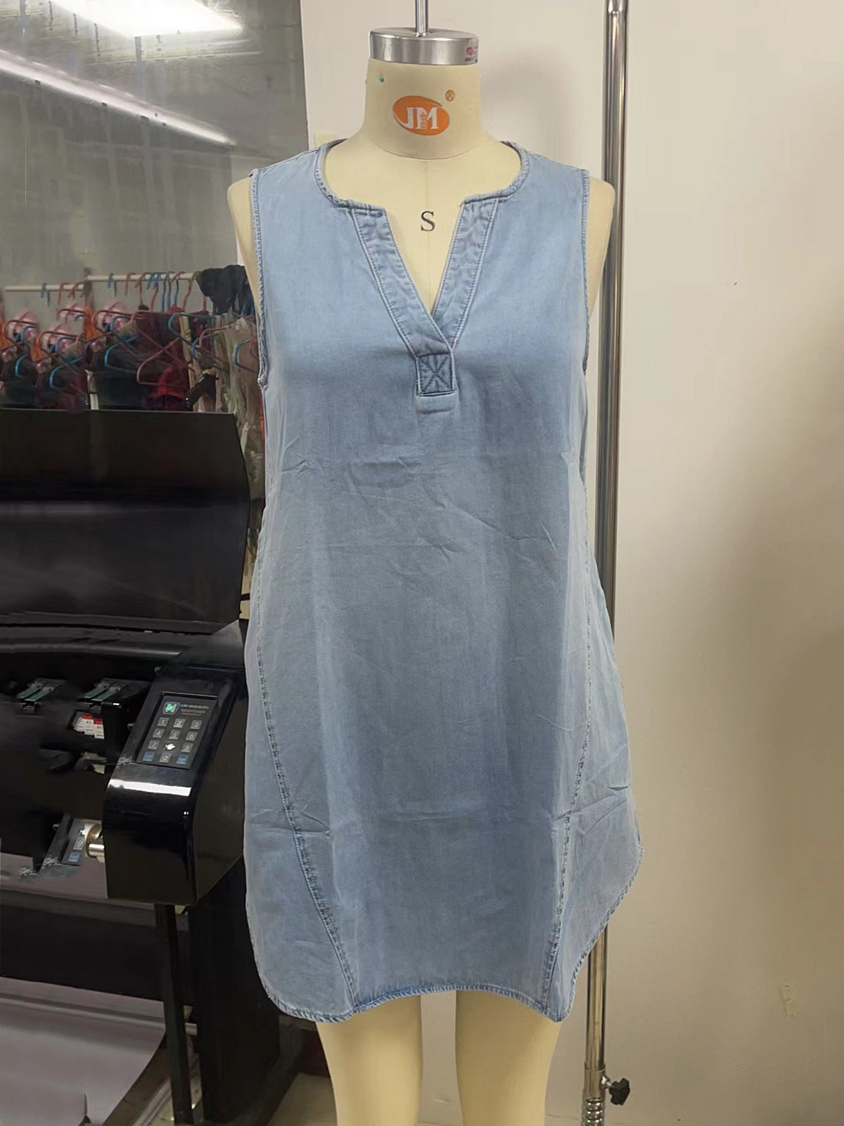 Denim V-Neck Sleeveless Mini Dress