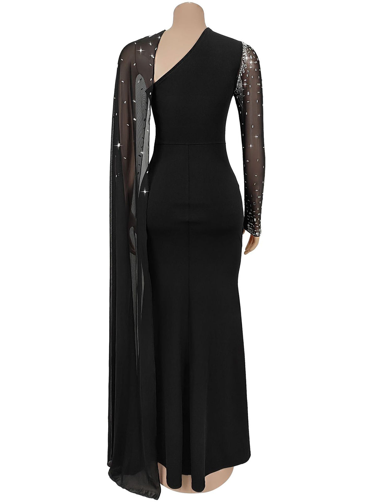 Elegant Sheer Mesh Rhinestone Slim Maxi Dress