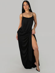 Twist Front Spaghetti Strap Slit Maxi Dress