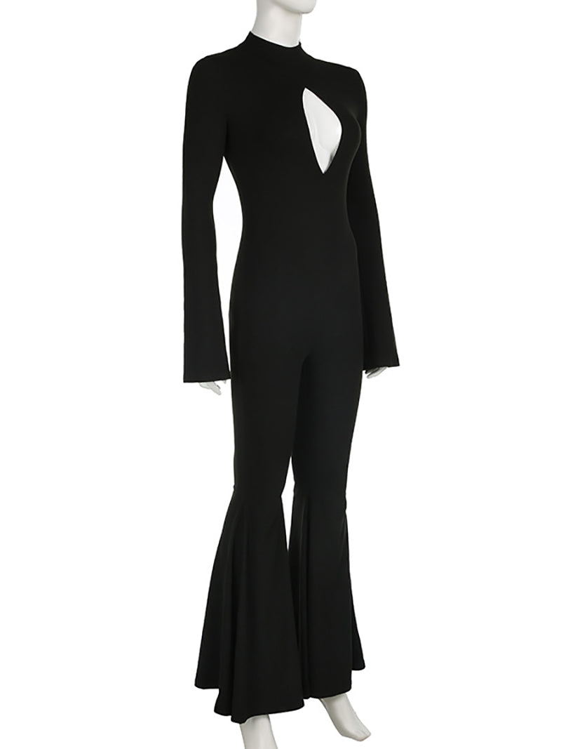 Sexy Hollow Out Skinny Flared Jumpsuit