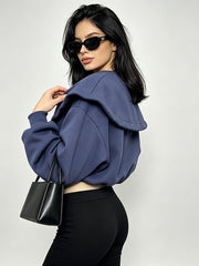 Wide Collar Zip Front Balloon Sleeve Jacket-boutique
