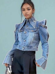 Statement Shoulder Cropped Denim Jacket