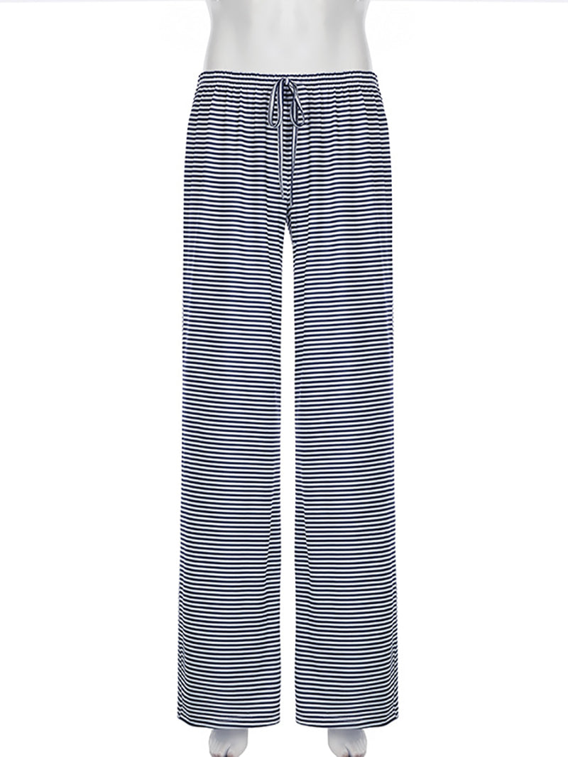 Loose Casual Drawstring Striped Straight Pants