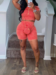 Washed Crop Top And Jogger Shorts Two Piece Set