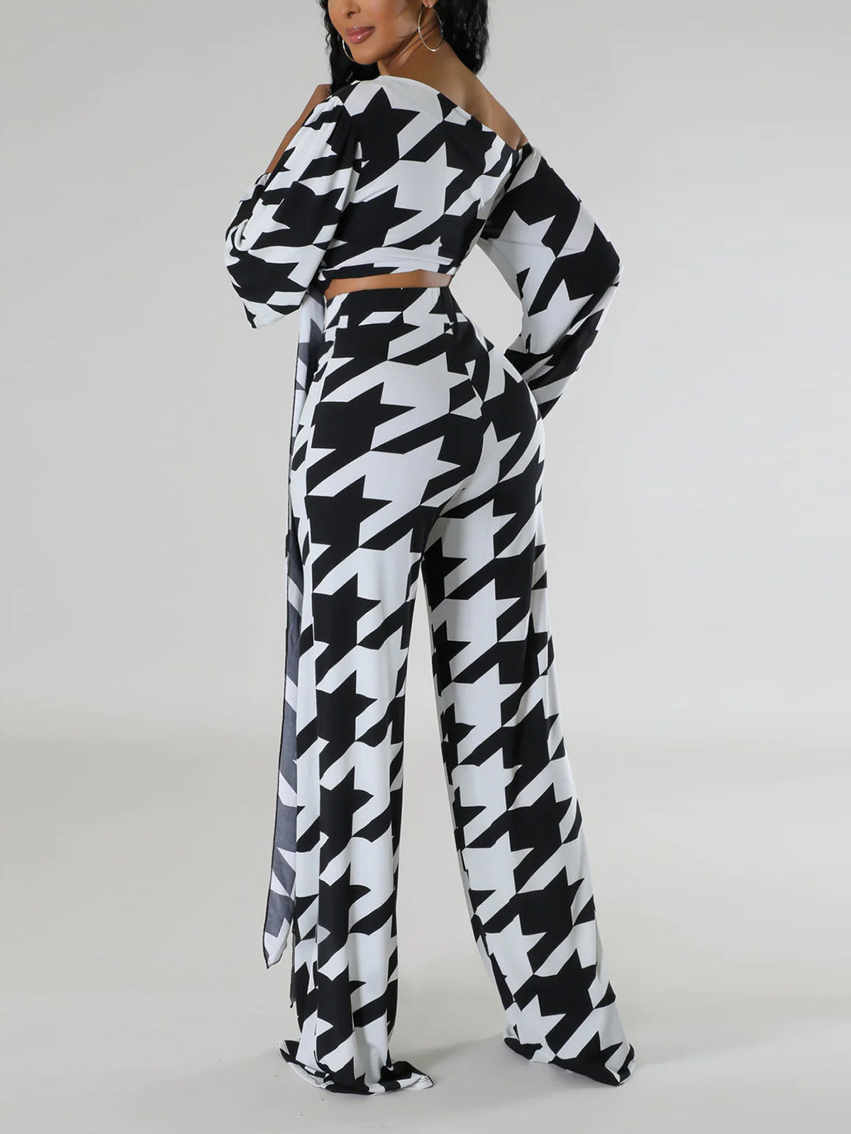 Print Sloping Shoulder Top Trousers Suit