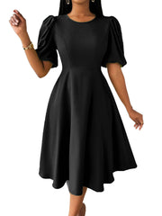 Casual Ruffle Short Sleeve Cinched Waist Midi Dress