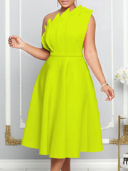 Sexy One Shoulder Pleated High Waist Ruffled Gowns