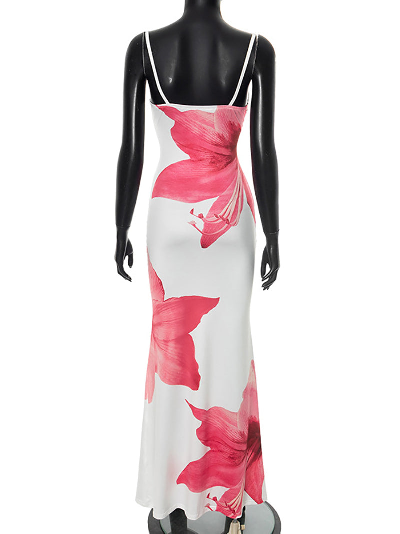 Elegant Floral Print Bodycon Club Maxi Dress