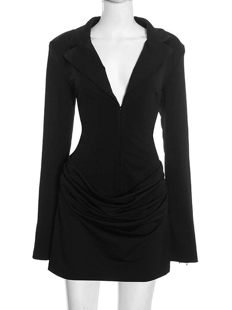 Fashion Ruched Slim Blazer Mini Dress