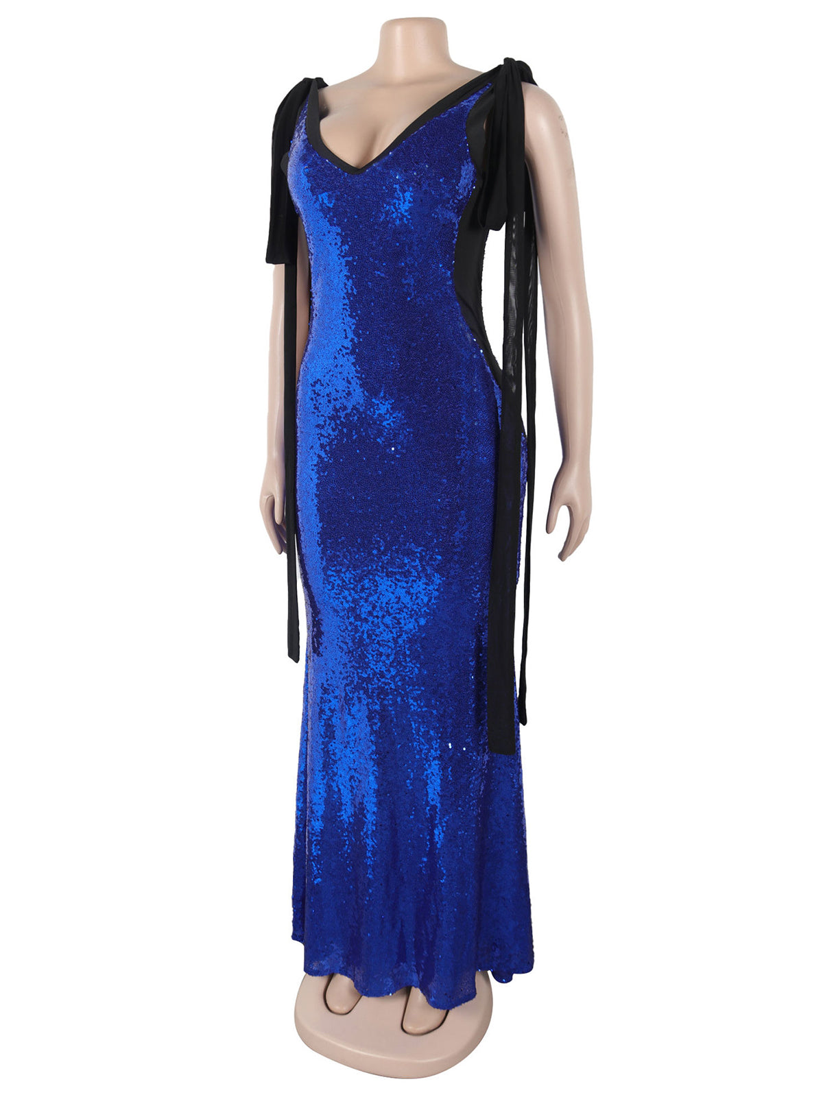 Sexy V neck Lace-up Sequined Slim Maxi Dress