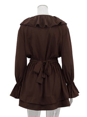 Fashion V Neck Ruffles Cinched Waist Mini Dress