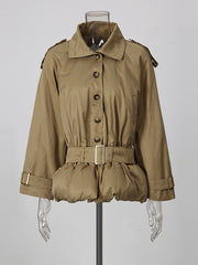 Stand Collar Belted Cropped Trench Coat-boutique