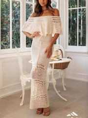 Elegant Crochet Off Shoulder Hollow Out Dress