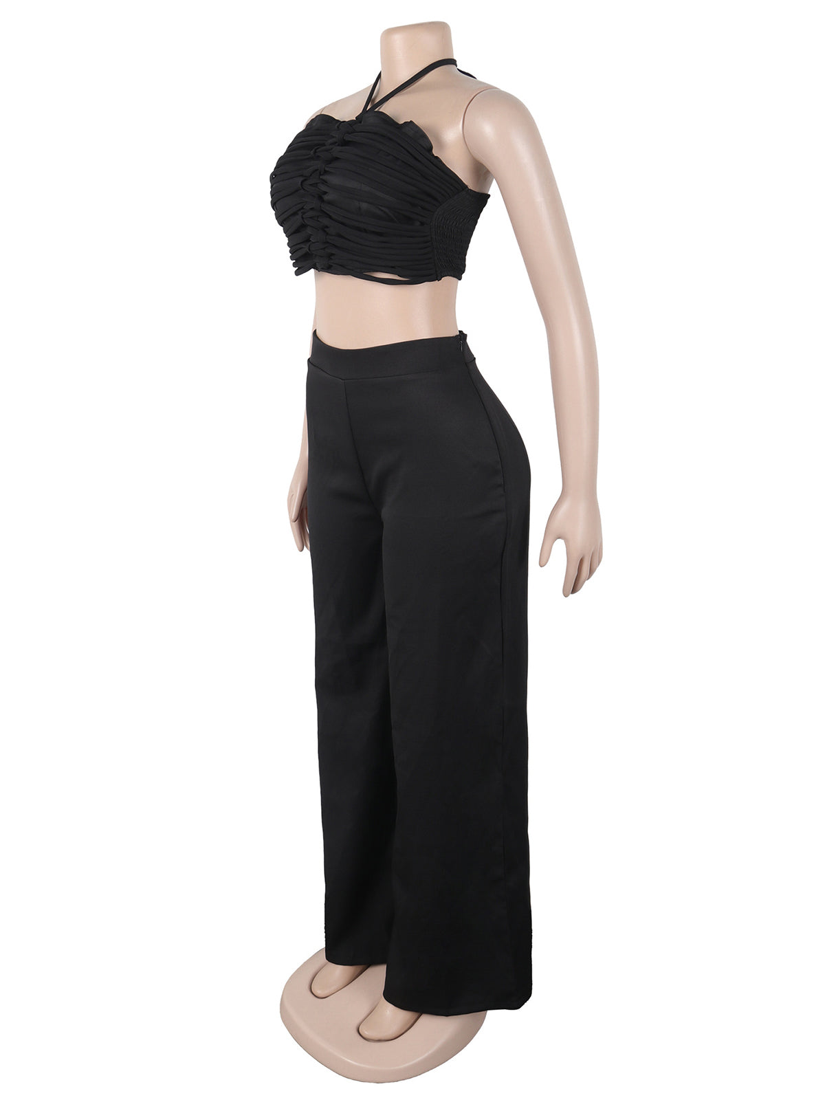 Sexy Halter Crop Tube Top High Waist Wide Leg Pants Set