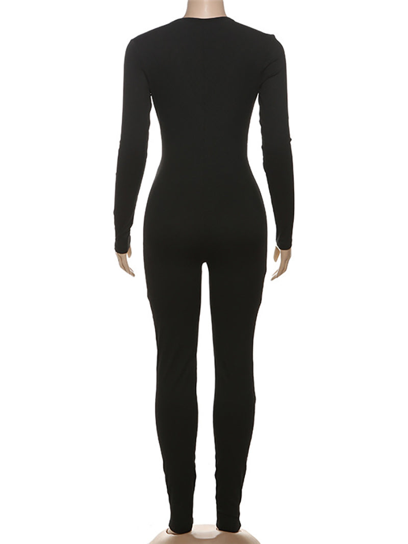 Deep V Hollow Out Sports Tight Jumpsuit