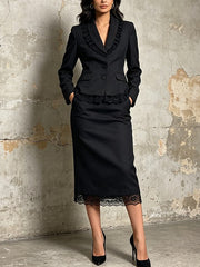 Lace Trim Top and Straight Skirt Set
