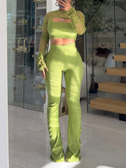 Casual Knit Hollow Out Three Piece Set