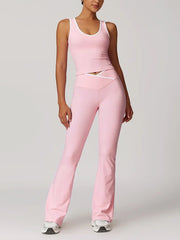 Contrast Color Vest Flared Shorts Sports Yoga Sets