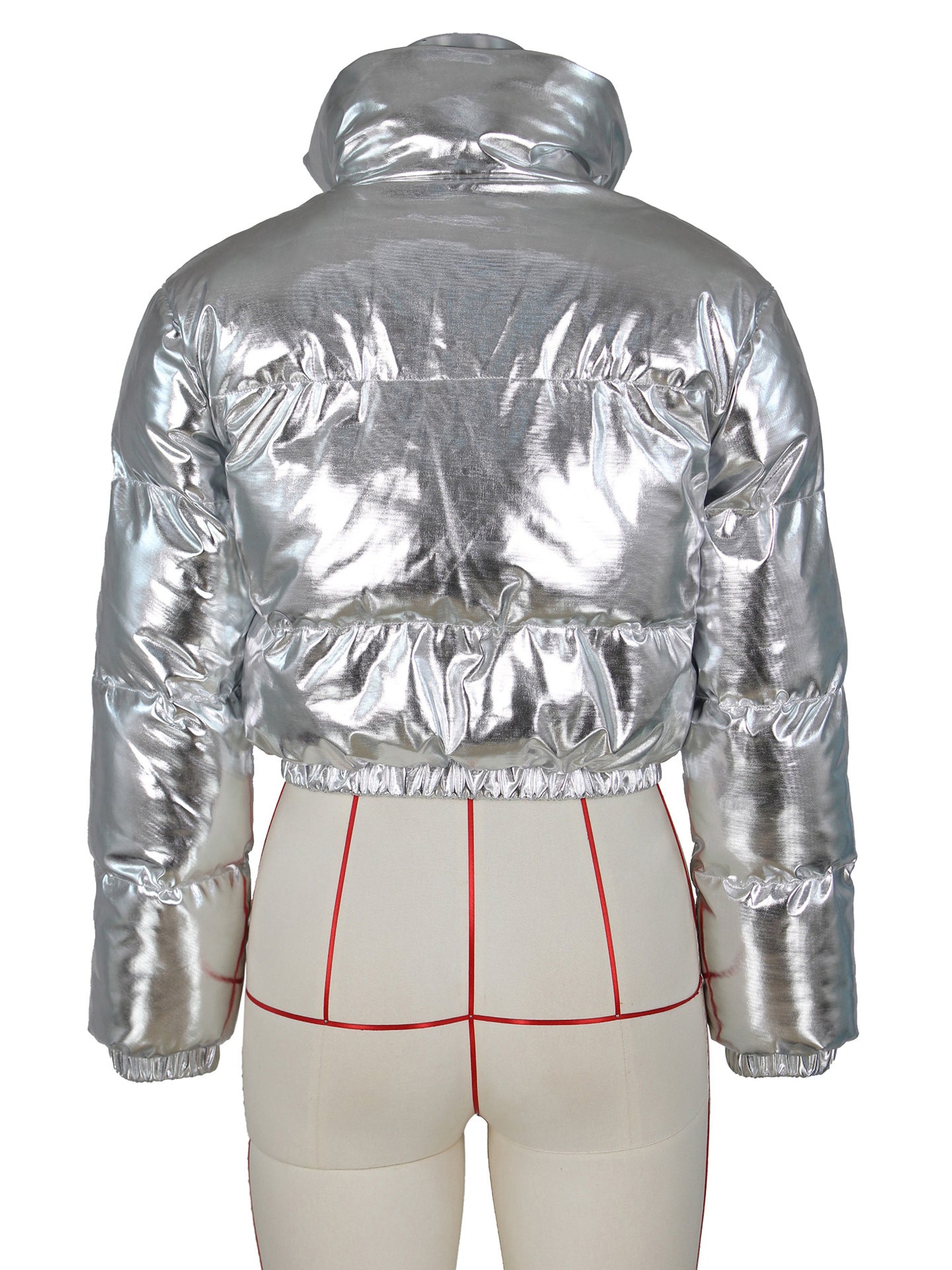 Fashion Metallic Shiny Cropped Quilted Puffer Jacket