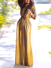 Stand Collar Front Tie Pocket Casual Jumpsuit