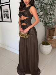 Sexy Sequin Cut-Out Sleeveless Maxi Dress