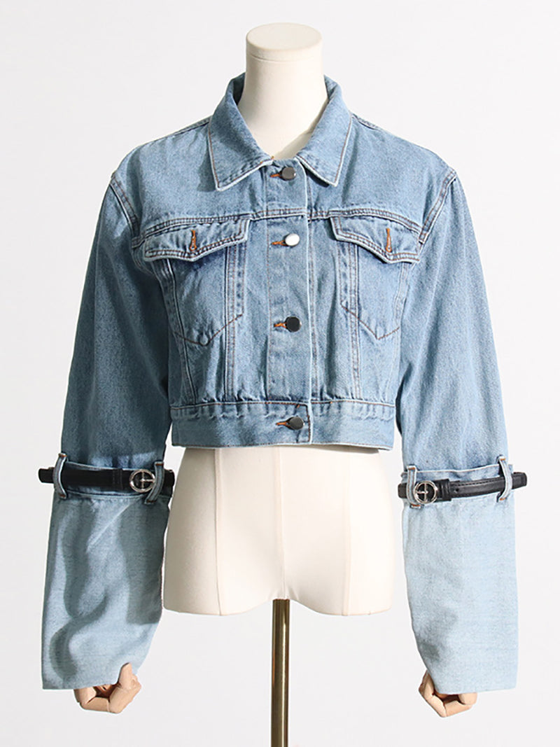 Fashion Long Sleeve Button Up Crop Denim Jacket