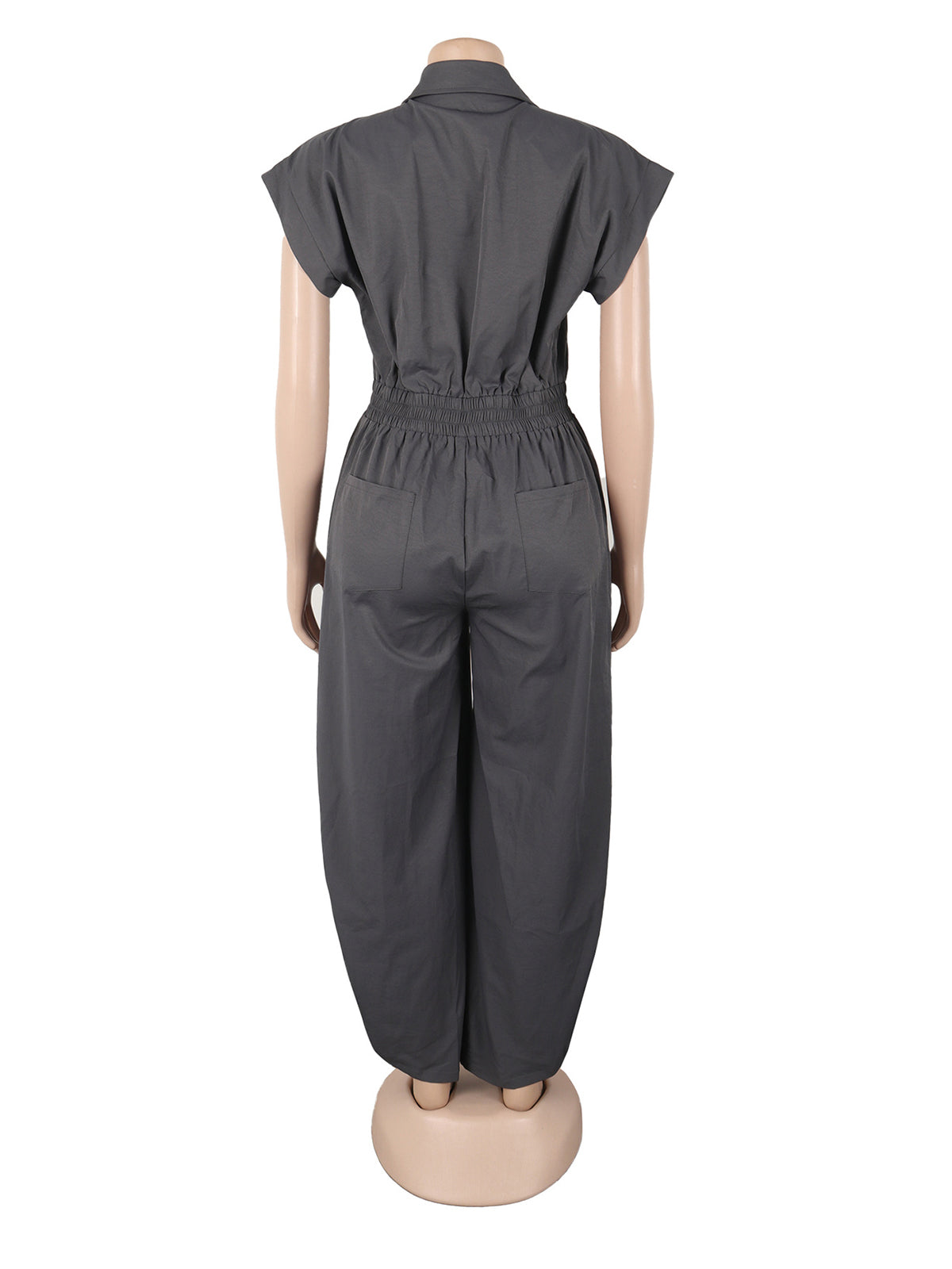 Casual Sleeveless Button Down Cinched Waist Jumpsuit