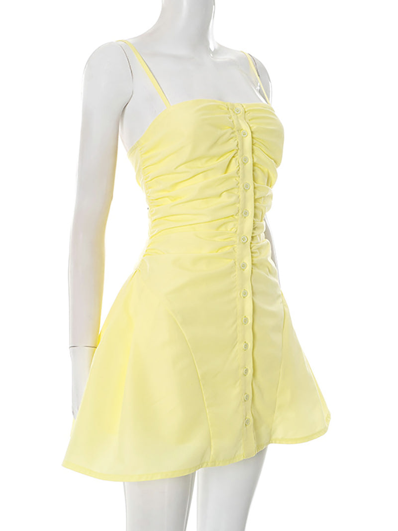 Sexy Front Button Design Spaghetti Strap Dress