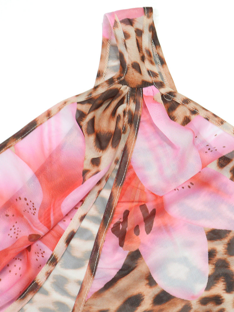 Sexy Sheer Mesh Leopard Print Maxi Dress