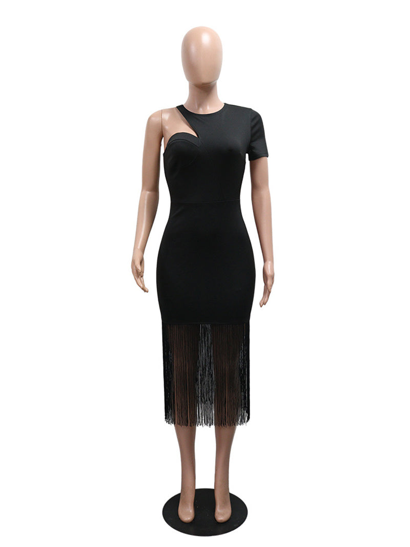Elegant Cut out Tassel Patchwork Bodycon Midi Dress