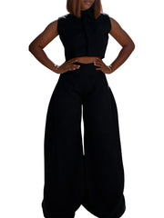 Fashion Backless Sleeveless Crop Top And Wide-Leg Pants Set