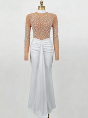 Pearl Mesh Satin Mermaid Dress-boutique
